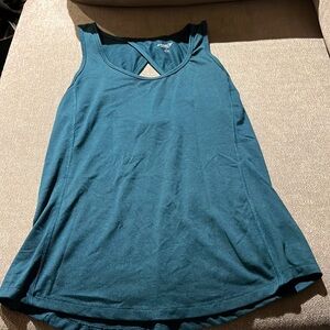 Dark green athletic tank top with back cut out